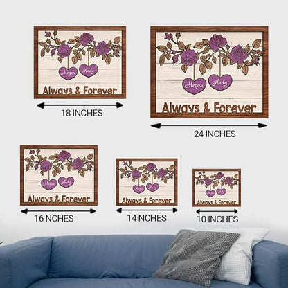 Always & Forever Wooden Sign, Custom Couple Sign, Anniversary Couple Gift, Wedding Gift Frame Sign, Rose Decor Wood Sign Birthday Christmas Valentine Gifts for Him Her Boyfriend Girlfriend a16