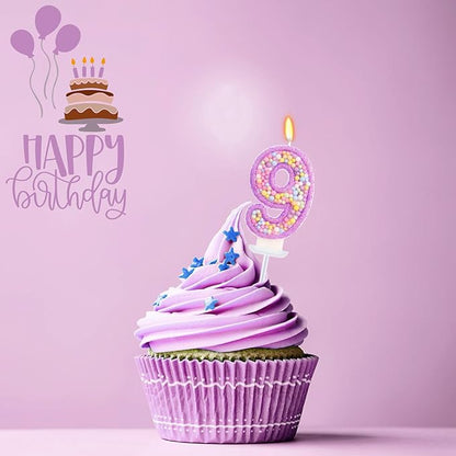 Birthday Candles - Number 9 Candle, Colorful Macaron Candles for Boys/Girls, Purple Party Decorations, Purple Cake Decorations