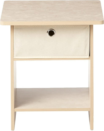Furinno Dario End Table / Side Table / Night Stand / Bedside Table with Bin Drawer, 2-Pack, Cream Faux Marble/Ivory