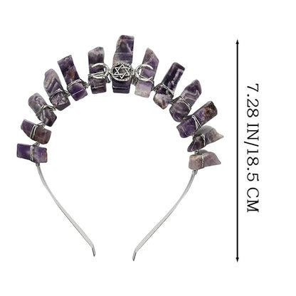 Amethyst Raw Quartz Headband, Crystal Tiara Hairband Goddess Photography Headwear for Women Girls