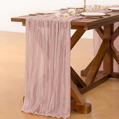 Socomi 15pcs Pink Cheesecloth Table Runner Fall Thanksgiving Boho Rustic Gauze Dusty Pink Farmhouse 120 inch 10FT Cheese Cloth Runner for Wedding Party Baby Shower Birthday Home Decor Holiday