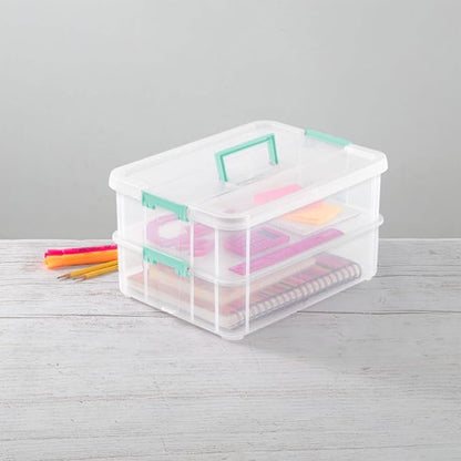 STERILITE Convenient Home 2-Tier Layer Stack Carry Storage Box, Clear 12-Pack 12 X 1