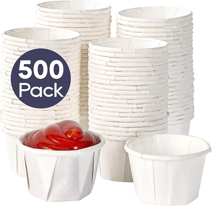 LITOPAK 500 Pack 1 oz Paper Souffle Cups, Disposable Paper Medicine Cups for Tasting Pills, Food Dessert, and Condiments