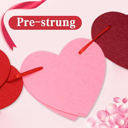 Valentines Day Decorations, Valentines Day Garland - Felt Heart Garland Banner for Mantle, Wall, Party Valentine Decorations - Hanging Hearts Decorations for Valentine Decor, 6 Strips