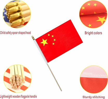 20 Pack China Flags Chinese Stick Flag Small Mini Handheld Flags for National Day, Sports Events, Party Decorations (5×8 Inches)