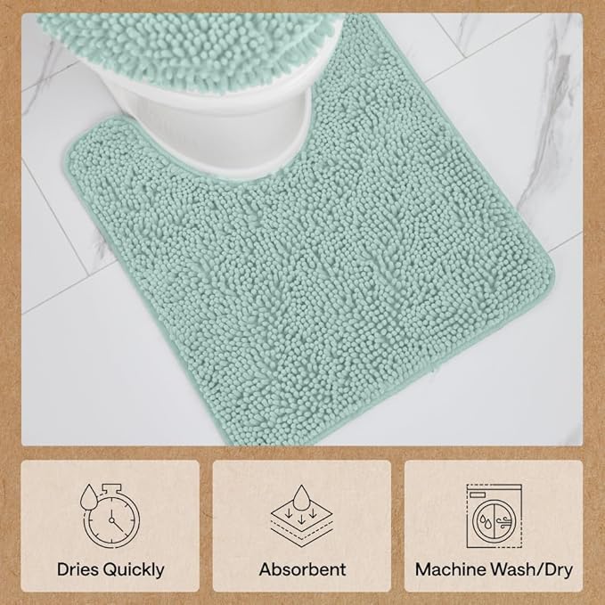 GORILLA GRIP Bathroom Rug Sets, Soft Chenille 2 Piece Area Rugs Set, Toilet Base Mat and 30x20 Carpet, Absorbent Microfiber Washable Mats Dry Quickly, Home Décor and Bath Room Accessories, Seablue