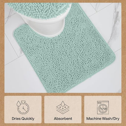 GORILLA GRIP Bathroom Rug Sets, Soft Chenille 2 Piece Area Rugs Set, Toilet Base Mat and 30x20 Carpet, Absorbent Microfiber Washable Mats Dry Quickly, Home Décor and Bath Room Accessories, Seablue