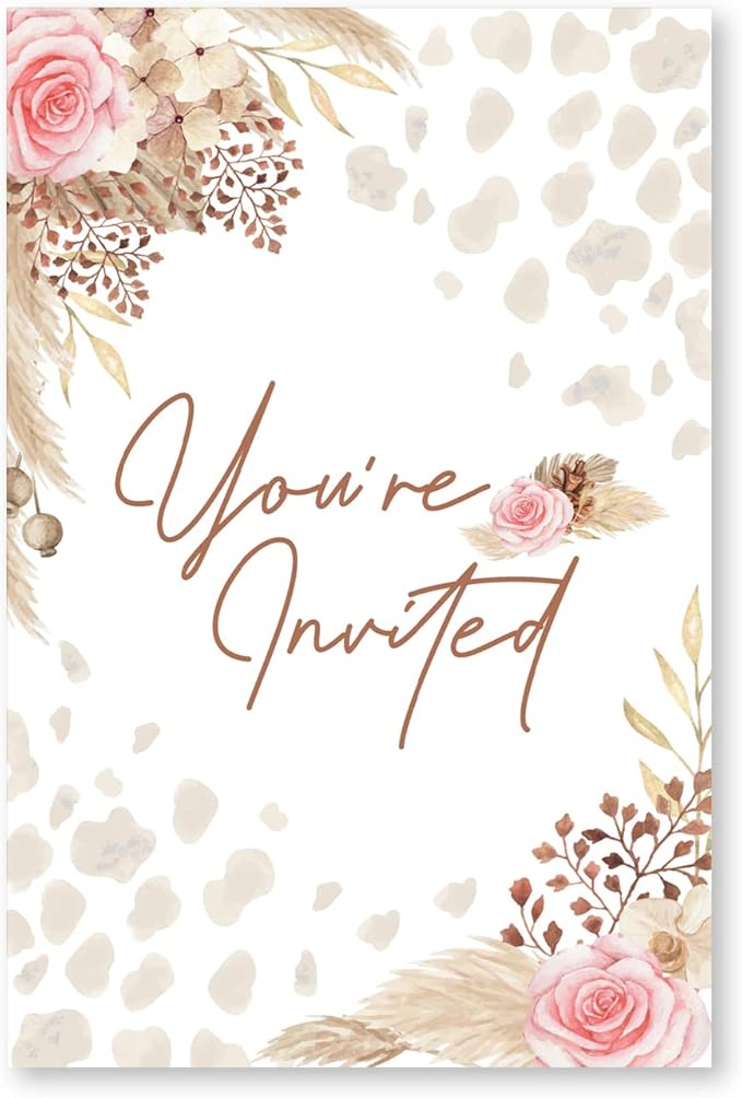 Boho Highland Cow Baby Shower Party Invitations with Envelopes Set of 20 Pampas Holy Cow Baby Shower Party Invites Fill in Blank