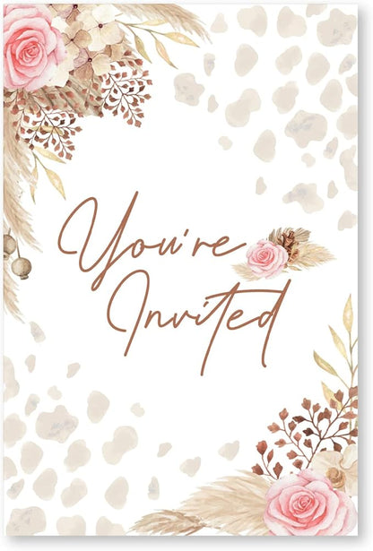 Boho Highland Cow Baby Shower Party Invitations with Envelopes Set of 20 Pampas Holy Cow Baby Shower Party Invites Fill in Blank