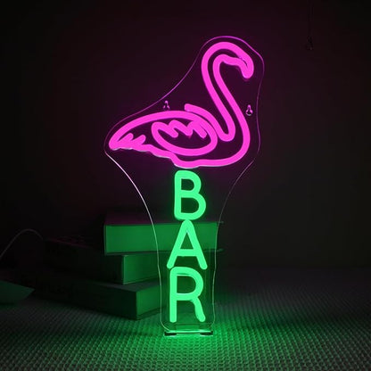 Lucunstar Flamingo Bar Neon Sign Bar LED Light Up Sign for Wall Decor Dimmable USB Powered Animal Neon Light for Wine LED Man Cave Art Signs Decor Gifts for Teens