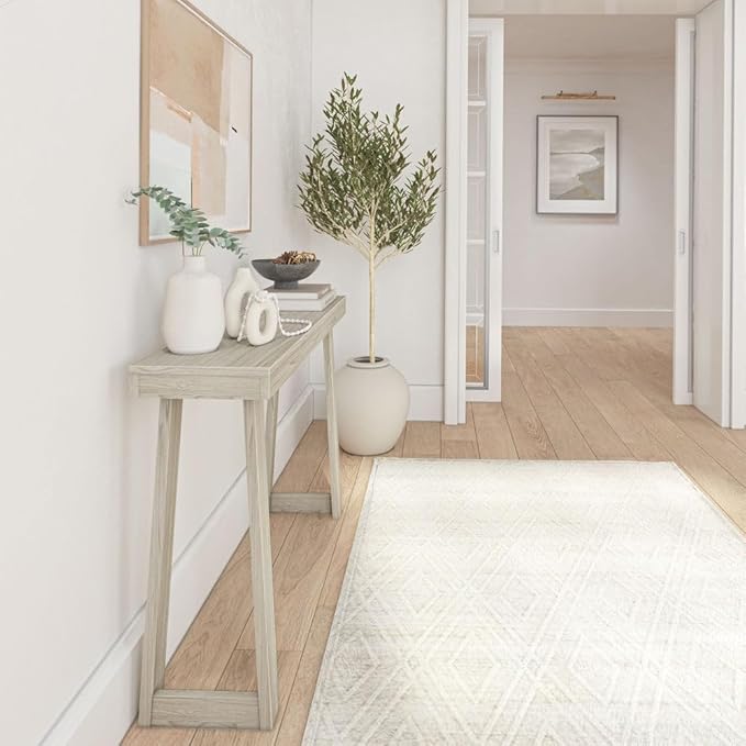 Plank+Beam Classic 46 Inch Console Table, Solid Pine Wood Entryway Table, Narrow Sofa Table for Hallway or Living Room, White Sand