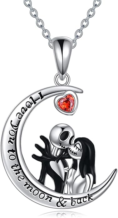 LILALO Christmas Gifts Nightmare Necklace Sterling Silver Abalone Shell Crystal Jack and Sally Necklace Jack Skellington Skull Jewelry Skull Necklaces for Women