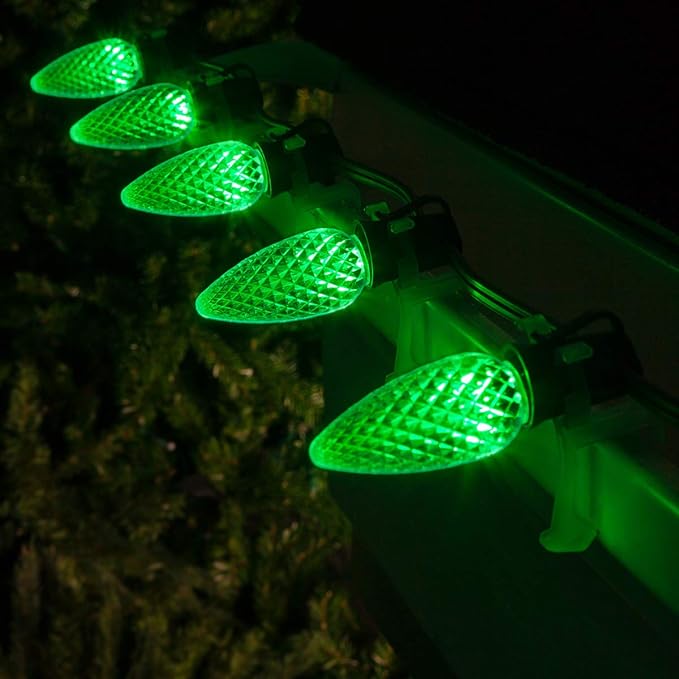 Wintergreen Lighting 25 C9 OptiCore LED Commercial Outdoor Christmas Lights – Heavy Duty Christmas String Lights; Green Wire (25 ft, Green)