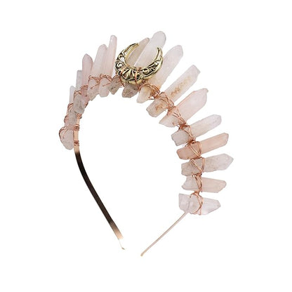 Natural Crystal Tiara Headband, Bridal Fairy Rhinestone Crown Headwear for Women Girls (xueya)