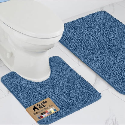 GORILLA GRIP Bathroom Rug Sets, Soft Chenille 2 Piece Area Rugs Set, Toilet Base Mat and 30x20 Carpet, Absorbent Microfiber Washable Mats Dry Quickly, Home Décor and Bath Room Accessories, Blue