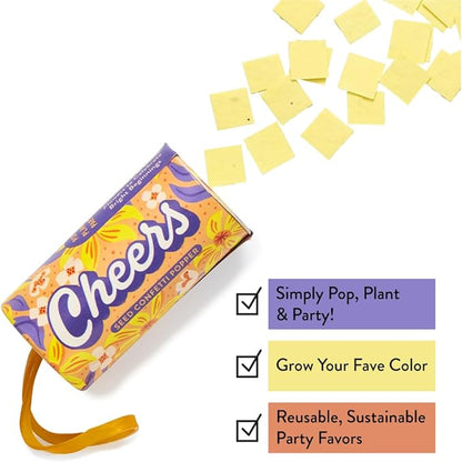 Modern Sprout Seed Confetti Poppers with Flower Seeds - Party Favors for Outdoor Wedding, Birthday & Parties - Non-Toxic, Plastic-Free & Pollinator Safe Plantable Seed Paper- Yellow Cheers(Pack of 12)