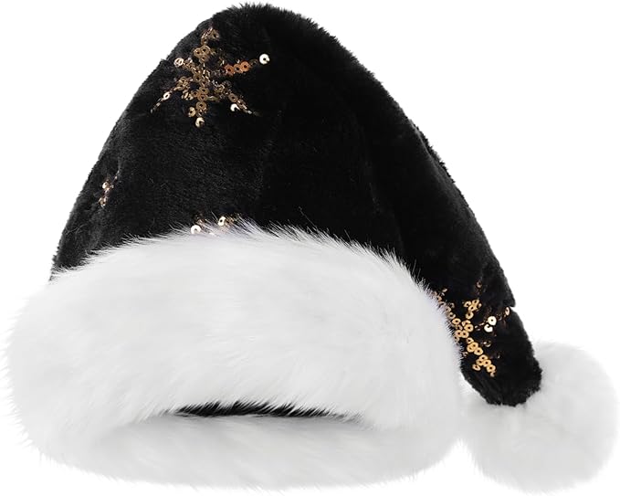 Queenmore Adult's Christmas Santa Claus Hat, Plush Santa Cap, Velvet Headwear, Lined and Fabric-Shedding Resistant