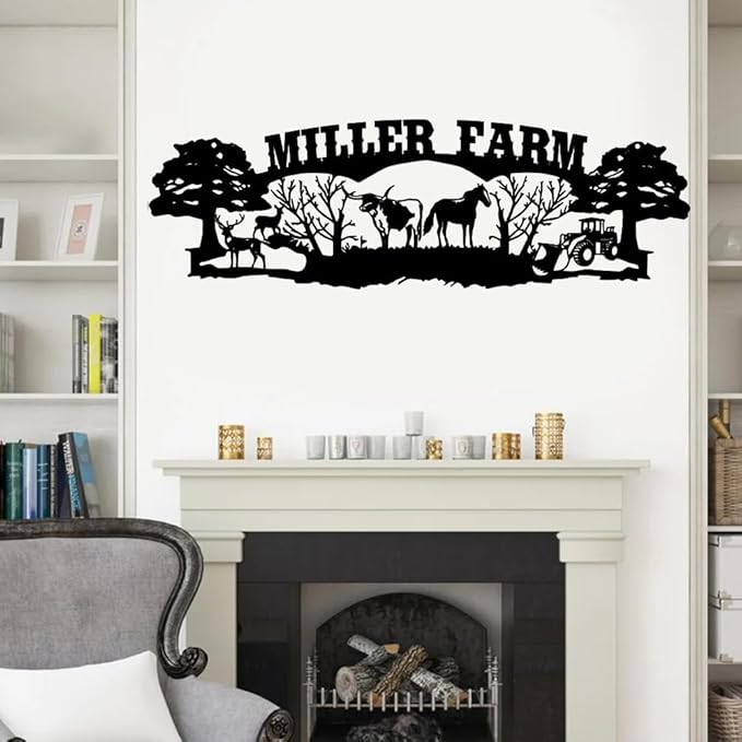Personalized Farm Metal Sign, Custom Ranch Name Plaque with Cow, Horse, Deer and Tractor, Rustic Outdoor Barn Wall Art, Farmhouse Yard Décor, Gift for Farmers, Ranch Owners, Country Home