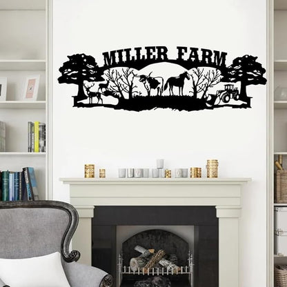 Personalized Farm Metal Sign, Custom Ranch Name Plaque with Cow, Horse, Deer and Tractor, Rustic Outdoor Barn Wall Art, Farmhouse Yard Décor, Gift for Farmers, Ranch Owners, Country Home