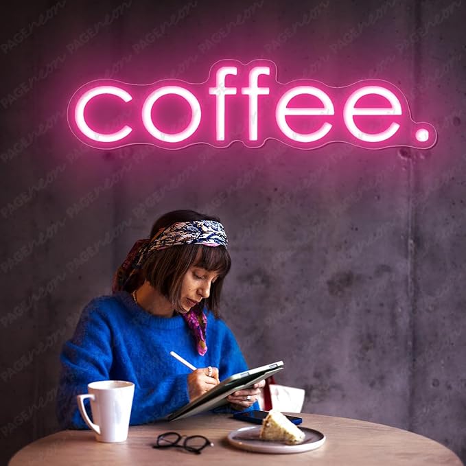 Coffee Neon Sign (24x6'', Remote and Plug included) Cafe Led Light coffee. led light coffee shop decorations wall decor (24x6" - Pink)