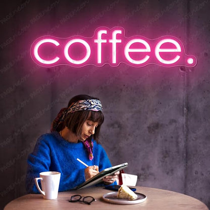 Coffee Neon Sign (32x8'', Remote and Plug included) Cafe Led Light coffee. led light coffee shop decorations wall decor (32x8" - Pink)