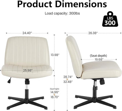 OLIXIS Criss Cross Legged Chairs Armless No Wheels Wide Seat Height Adjustable Swivel Padded PU Leather Home Office Desk Seating for Bedroom, Student, Study Room