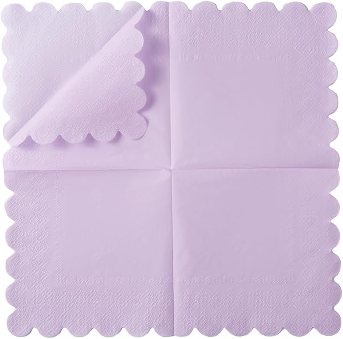 200 Pack Cocktail Napkin 2-Ply Scalloped Edged Dessert Napkins Folded 5 x 5 Inches Disposable Napkins for Dinner Wedding Birthday Party Bridal Anniversary Reception Event (Purple)