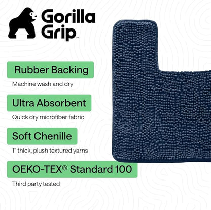 GORILLA GRIP Bathroom Rug Sets, Soft Chenille 2 Piece Area Rugs Set, Toilet Base Mat and 30x20 Carpet, Absorbent Microfiber Washable Mats Dry Quickly, Home Décor and Bath Room Accessories, Navy Blue