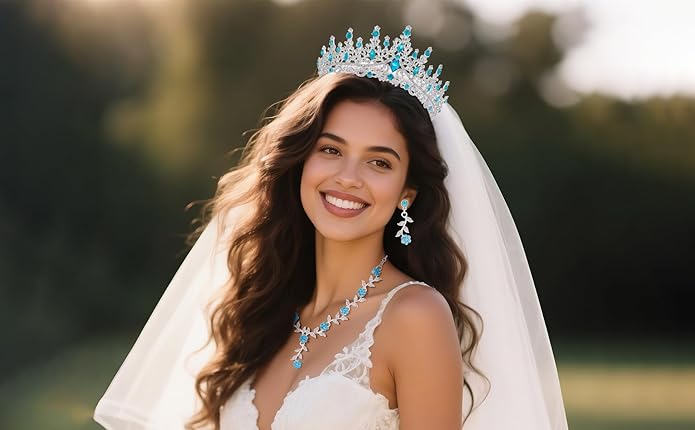 Kamirola Tiaras and Crowns for Women,Tiaras Earrings Necklace, Crystal Bridal Jewelry Set (TR48)