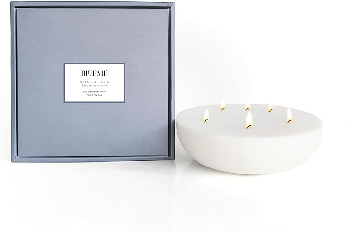 New BLUEME Wellness Candle Wax Refill, Contains Essential Oil, Sustainable, Hand Finished, Hand Poured, Premium, Luxury Ceramic, Natural Cotton Wick (45oz, Bergamot & Musk)