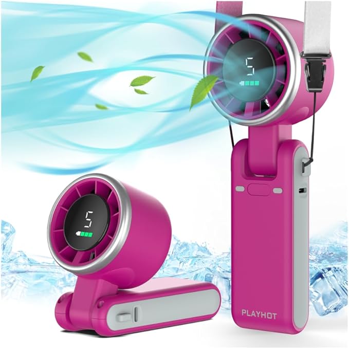 Portable Handheld Turbo Fan, 5-Speed Personal Fans, 5000mAh Rechargeable Fans Up to 12 Hours, Weight only 0.6lb Small Fan, Hand/Neck/Desk Fan 3 IN 1, Beach Vacation Essentials(Magenta)