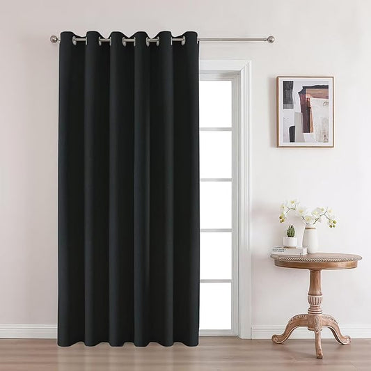 Joydeco Blackout Curtains 108 Inches Long, Extra Long Curtains 108 Inch Length 1 Panel for Bedroom, Thermal Insulated Linen Black Out Curtains with Grommets(100x108, Black)