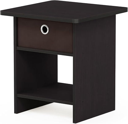 Furinno Dario End Table / Side Table / Night Stand / Bedside Table with Bin Drawer, 1-Pack, Dark Walnut