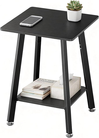 King Oasis 2-Tier End Table, Wooden Side Table with Storage Shelf, Sturdy Couch Sofa Side Table for Living Room Bedroom,Black