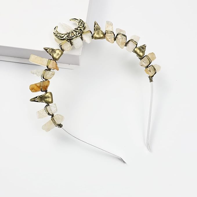 Citrine Raw Crystal Tiara Headband, Rhinestone Hairband Bridal Headwear for Women Girls (yellow1)