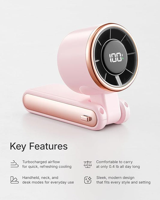 Portable Handheld Turbo Fan - 5 Gear High Speed 4000mAh Rechargeable Mini Personal Hand Fan Blow Cold Air, Battery Operated Travel Essentials, Beach Vacation, Gifts for Women, Men (Pink)