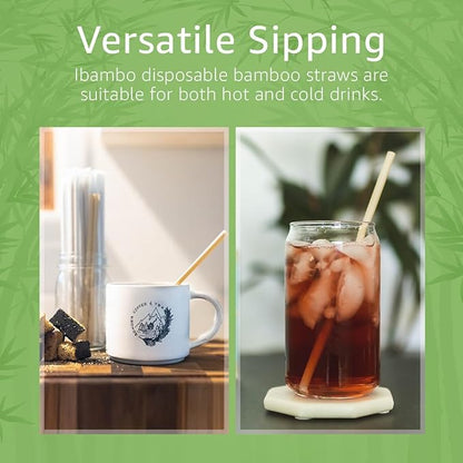 Ibambo Powder Bamboo Straws (250-Pack) - 7.88" Disposable Straws Individually Wrapped | 100% Compostable | Durable & Biodegradable | Made for Hot & Cold Drinks | Perfect for Weddings, Parties & Events