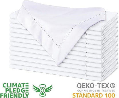Urban Villa Cloth Napkins White Hemstitch Dinner Napkins Set of 12 (20X20) 100% Cotton Absorbent Washable Durable Reusable Ideal for Hotel Collection Christmas Parties Restaurant Lunch Dinner Napkins