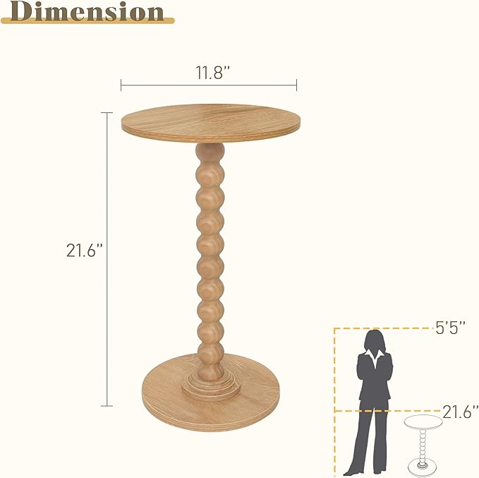 Small Side Table, Drink Table for Small Spaces, Modern Martini Table with Solid Wood Leg, Round End Tables Living Room for Bedroom and Office (Rustic Walnut)
