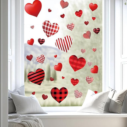 Valentines Day Decorations Window Clings, Resuable Red & Pink Heart Shaped Static Window Stickers for Valentines Day Decor - Valentine's Day Decorations for The Home, Bathroom Window