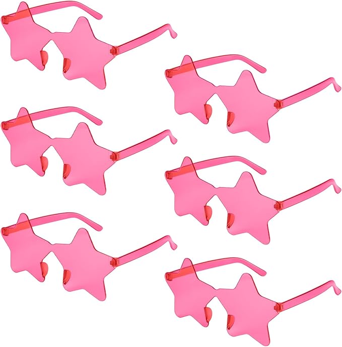 NACHLYNN 6 Pcs Pentagram Glasses Rose Red Transparent Sunglasses Rimless Star Shaped Sunglasses for Carnival Cosplay