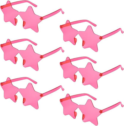 NACHLYNN 6 Pcs Pentagram Glasses Rose Red Transparent Sunglasses Rimless Star Shaped Sunglasses for Carnival Cosplay