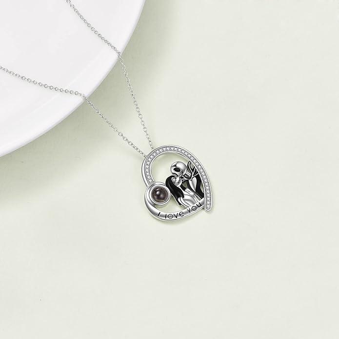 LILALO Christmas Gifts Nightmare Necklace Sterling Silver Abalone Shell Crystal Jack and Sally Necklace Jack Skellington Skull Jewelry Skull Necklaces for Women