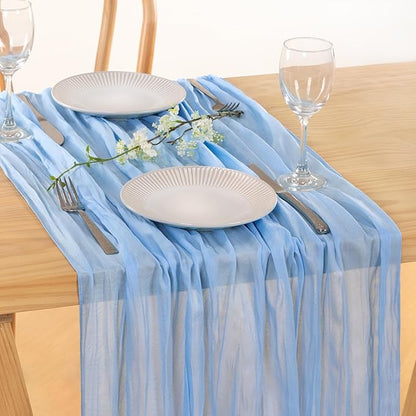 MLMC 8 Pack Baby Blue Table Runner Light Blue Cheesecloth Table Runner 10ft Rustic Gauze Blue Cheese Cloth Baby Shower Decor 35x120 Inches for Gender Reveal Birthday Wedding Party Decor