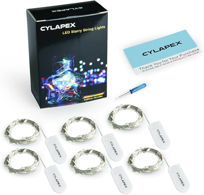CYLAPEX 6 Pack Green Fairy Lights String Battery Operated Fairy Lights Firefly Lights LED Starry String Lights 7ft 20 LEDs Silvery Copper Wire for Christmas DIY Decoration Costume Wedding Party
