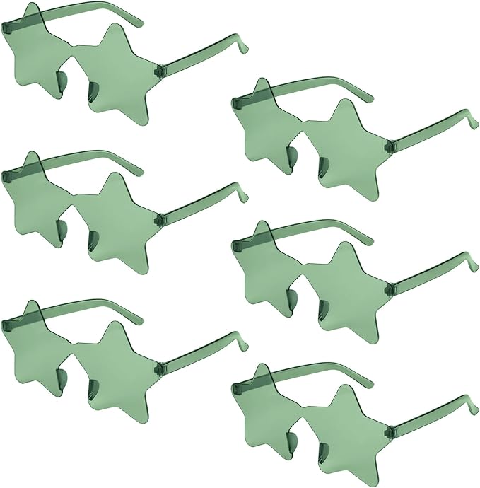 NACHLYNN 6 Pcs Rimless Star Shaped Sunglasses Green Transparent Sunglasses Pentagram Glasses for St. Patrick Day Christmas