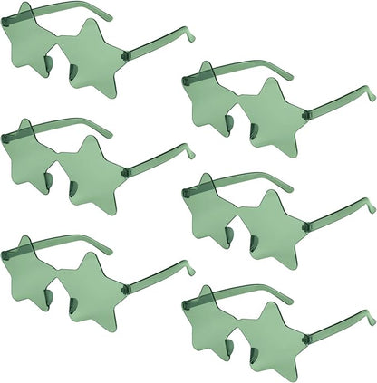 NACHLYNN 6 Pcs Rimless Star Shaped Sunglasses Green Transparent Sunglasses Pentagram Glasses for St. Patrick Day Christmas