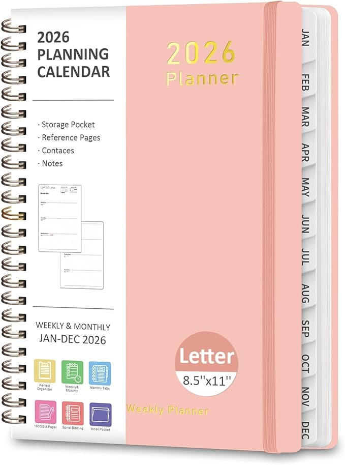 2026 Planner, Weekly and Monthly Calendar Academic Planner, Jan 2026 - Dec 2026, 8.5‘’ x 11'', Planning Agenda Book for Desk Accessories and School Supplies - Letter Size