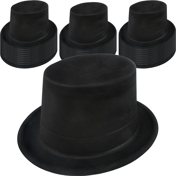 30 Pack Adult Black Top Hats Bulk Plastic Magician Top Hat Dress Top Hat for Men Women Masquerades Party Supplies