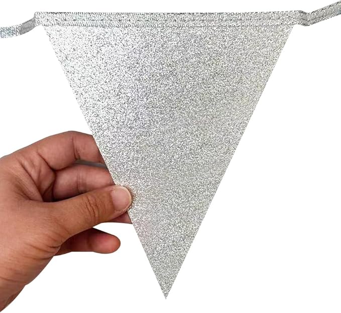 Dusty Blue Silver White Party Decorations Pennant Banner Flag Hanging Glitter Triangle Bunting for Birthday Baby Shower Graduation Bridal Shower Wedding Engagement Nautical Ahoy Achor Party Supplies